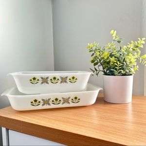 Vintage Fire King Meadow Green Casserole Dish Set